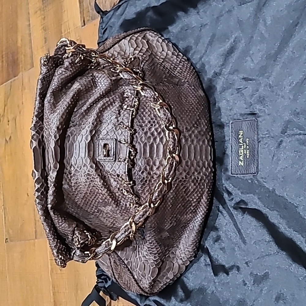 Zagliani Python Shoulder Bag W/ Magnetic Flap And… - image 1